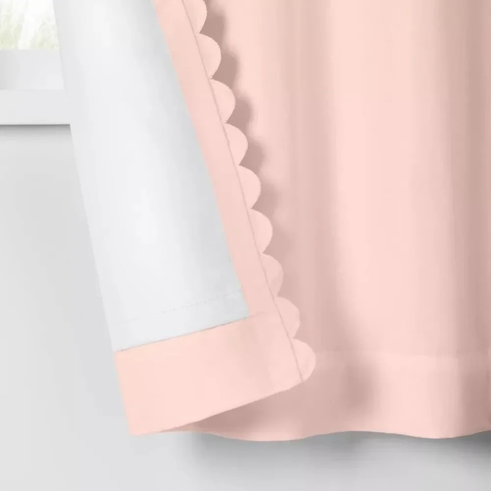 Pillowfort Soft Pink Scalloped Trim Single Blackout Curtain Panel 42